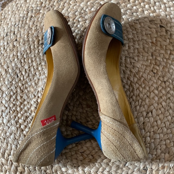 Miss Sixty mint condition tan suede heels w/ denim & stitching detailing size 37 - Picture 7 of 10